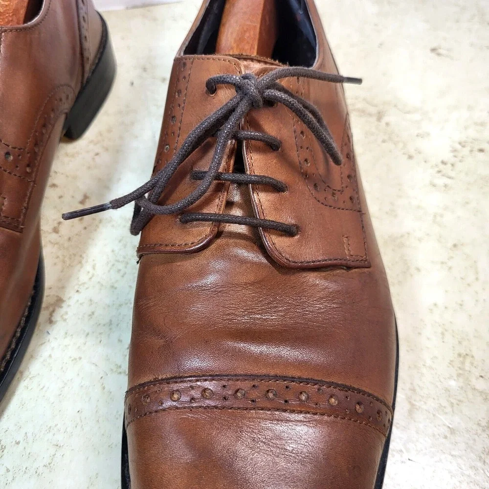 Stacy Adams Brown Toe Cap Brogueing Leather Tie Front Oxford Shoe‎ 10 1/2 M